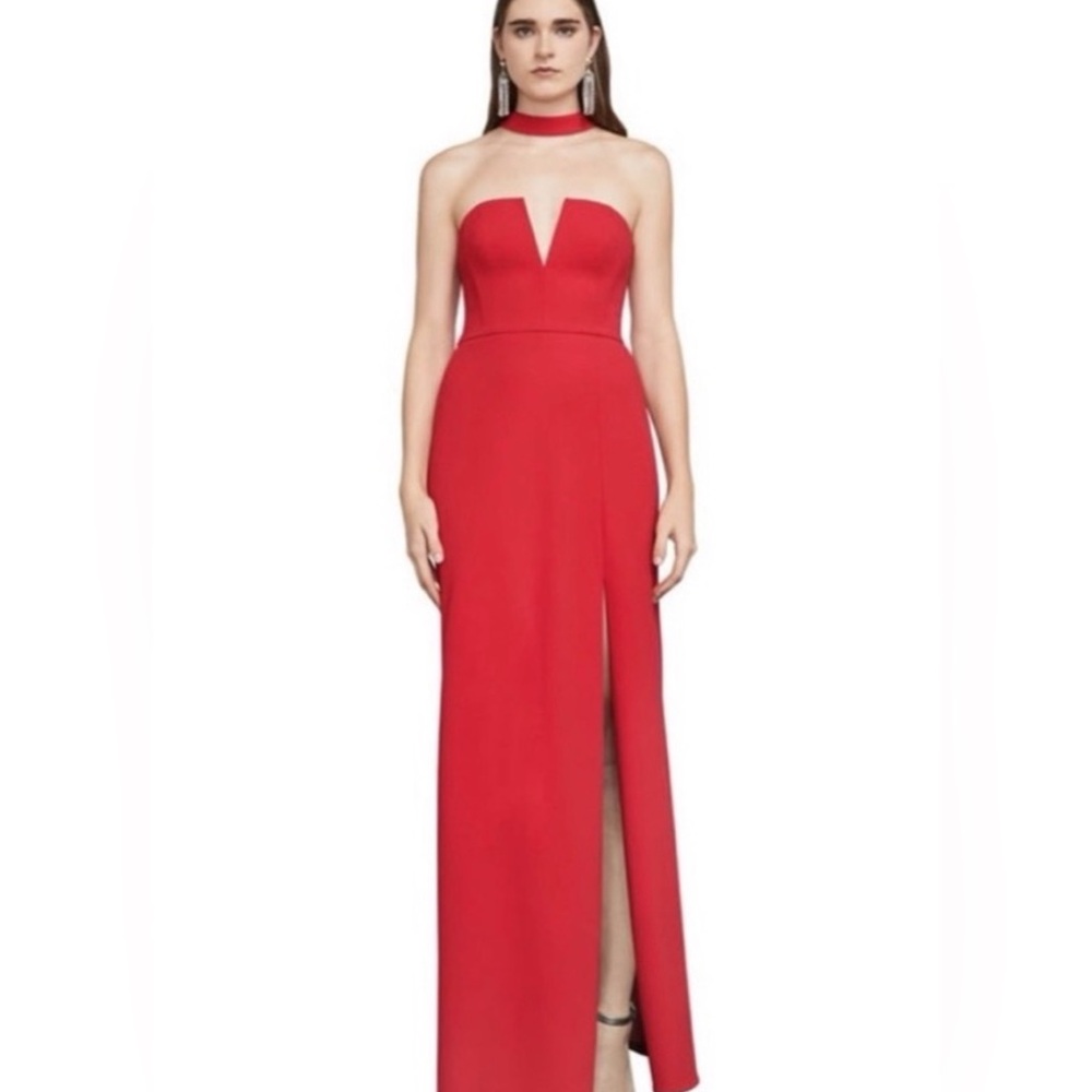 BCBGMAXAZRIA Beautiful Red Gown - Strapless with High Neck
